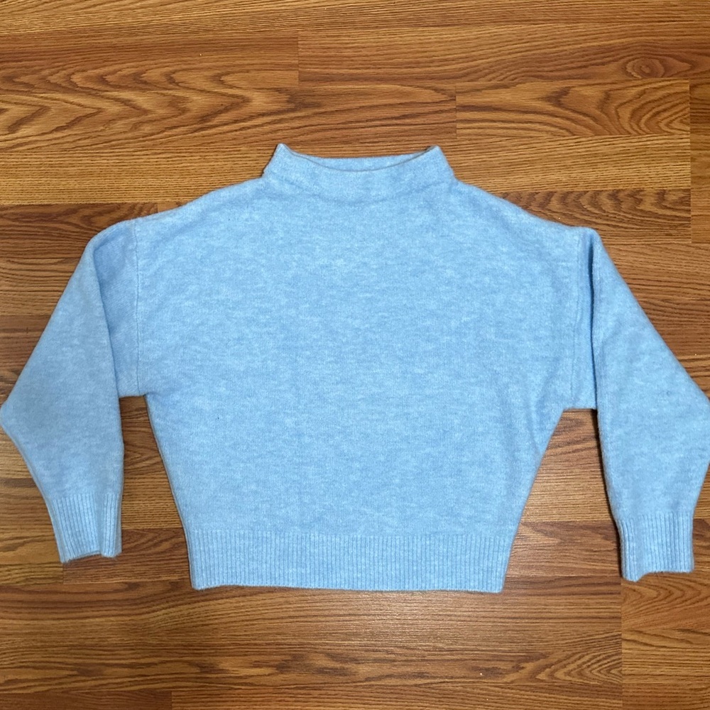 Zara Soft Sky Blue Mock Neck Sweater